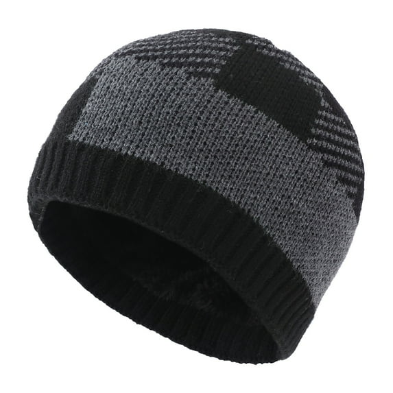 Prolriy Beanies Hats Men Winter Fleece Warm Hat Plaid Knitted Hat Beanie Hat for Men & Women Ear Hat Thickened Outdoor Hat Hats for Men Black