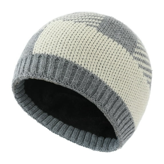 Prolriy Beanies Hats Men Winter Fleece Warm Hat Plaid Knitted Hat Beanie Hat for Men & Women Ear Hat Thickened Outdoor Hat Hats for Men Grey
