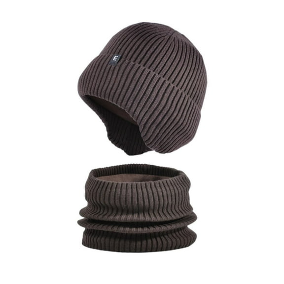 Prolriy Beanies Hats Men Winter Hat Scarf Set Unisex Warm Knitted Hat and Circle Scarf Fleece Liner Cold Weather Scarf Hat Set Skiing Hat Thermal Neck Warmer Winter Hats for Women Coffee