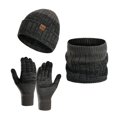 thumbnail image 1 of Prolriy Beanies Hats Men, Women&Men Autumn and Winter Warm Wool Hat Scarf Gloves Three Winter Snow Knit Cap Screen Mittens Scarves Sets Wool Beanie Winter Hats for Women Dark Gray, 1 of 4