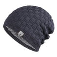 thumbnail image 1 of Prolriy Beanies Hats Men Women's Foldable Handmade Ear Warm Wool Cap Cotton Hat Knitted Hat Windproof Cold Sweat Hat Wool Beanie Winter Hats for Women Navy, 1 of 5