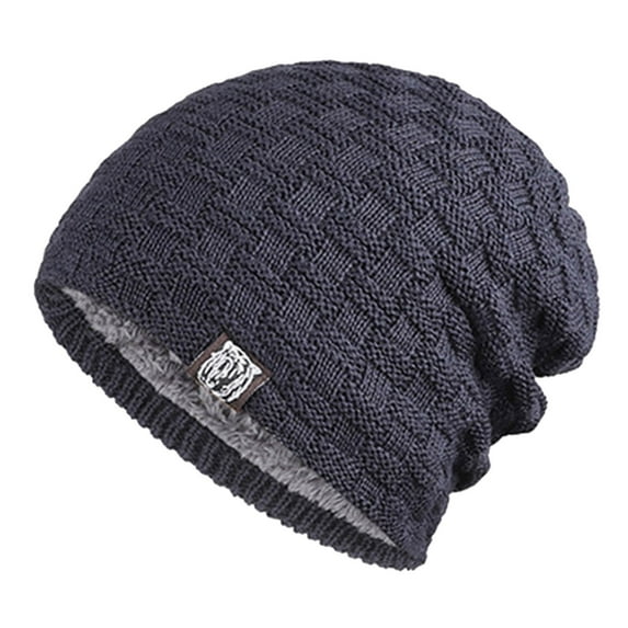 Prolriy Beanies Hats Men Women's Foldable Handmade Ear Warm Wool Cap Cotton Hat Knitted Hat Windproof Cold Sweat Hat Wool Beanie Winter Hats for Women Navy