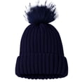 thumbnail image 1 of Prolriy Beanies Hats Men Womens Winter Knitted Hat with Faux Pom Warm Knit Cap for Women Hats for Men Navy One Size, 1 of 7