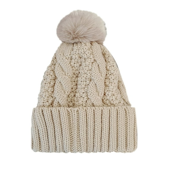 Prolriy Beanies Womens Hats Women's Autumn Winter Solid Color Thickened Warm Dough Thick Thread Knitting Hat with Wool Winter Hats for Women Beige