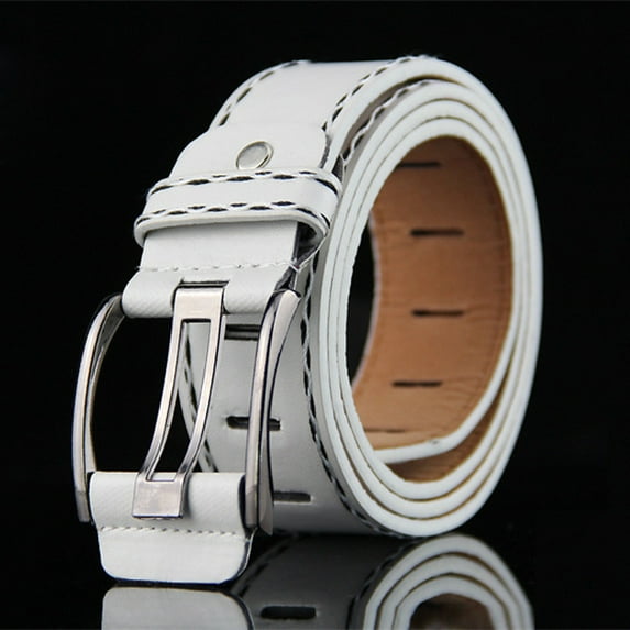 Prolriy Belt Men Strap Smooth Leather Mens Belt Girdle Leisure Buckle Fashion Waistband Belt Mens Belt White One Size