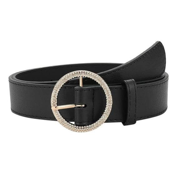 Prolriy Belts for Women Belt Fashion Inlaid Rhinestone Round Buckle Vintage Dress Belt Womens Belt Black