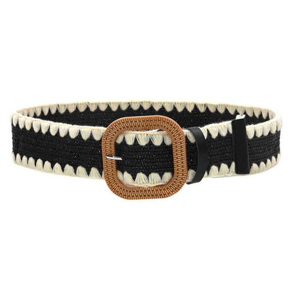 Prolriy Belts for Women Belt Woven Elastic Stretch Wide Waist Belts for Dresses with Buckle Womens Belt Black