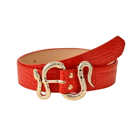 Prolriy Belts for Women Leather Belt Thin Fashion Women Waist Design Buckle Waistband Belt Womens Belt Red One Size