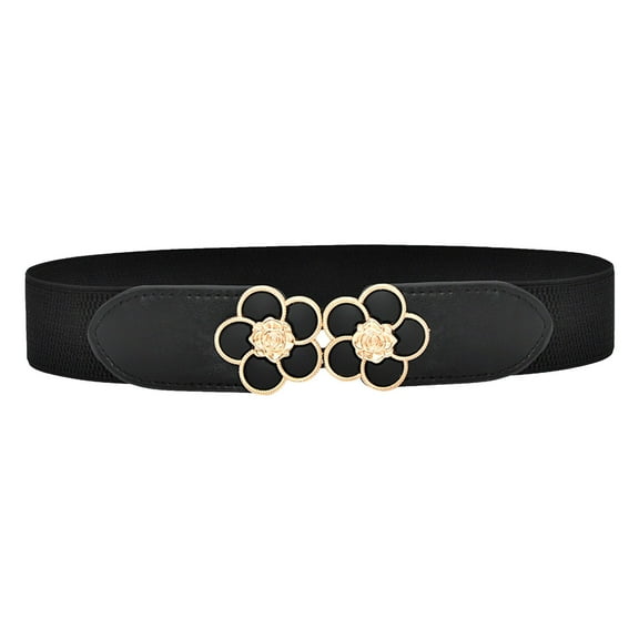 Prolriy Belts for Women, Women Casual Fashion Solid Stretch Wide Waist Flower Decorative Pants Belt Womens Belt Black
