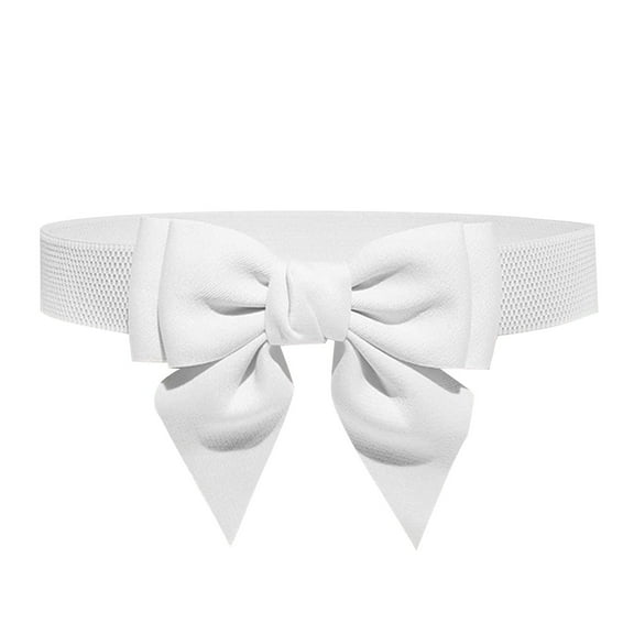 Prolriy Belts for Women, Women Cute Bow Wide Elastic Waist Belt Adorable Dress Accessory Womens Belt White