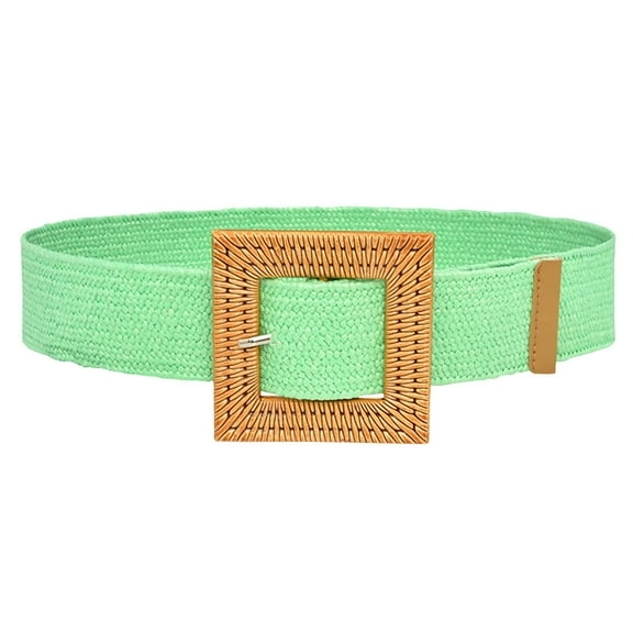 Prolriy Belts for Women, Women Elastic Woven Casual Summer Belt Stretch Belt with Wooden Buckle Womens Belt Green