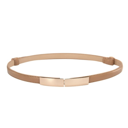 Prolriy Belts for Women, Women Leather Belt Ladies Slim Belt Metal Buckle Thin Elastic Fashion Dress Belt Womens Belt Beige One Size