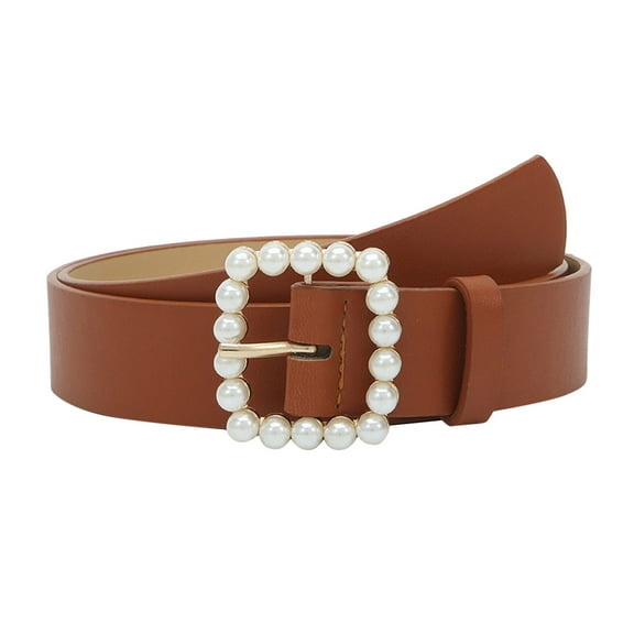 Prolriy Belts for Women, Womens Leather Belts for Jeans Dresses Fashion Gold Buckle Ladies Belt Womens Belt Brown One Size