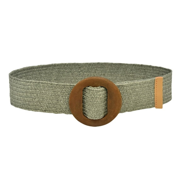 Prolriy Belts for Women Woven Elastic Casual Summer Solid Belt Stretch Belt with Wooden Buckle Womens Belt Army Green
