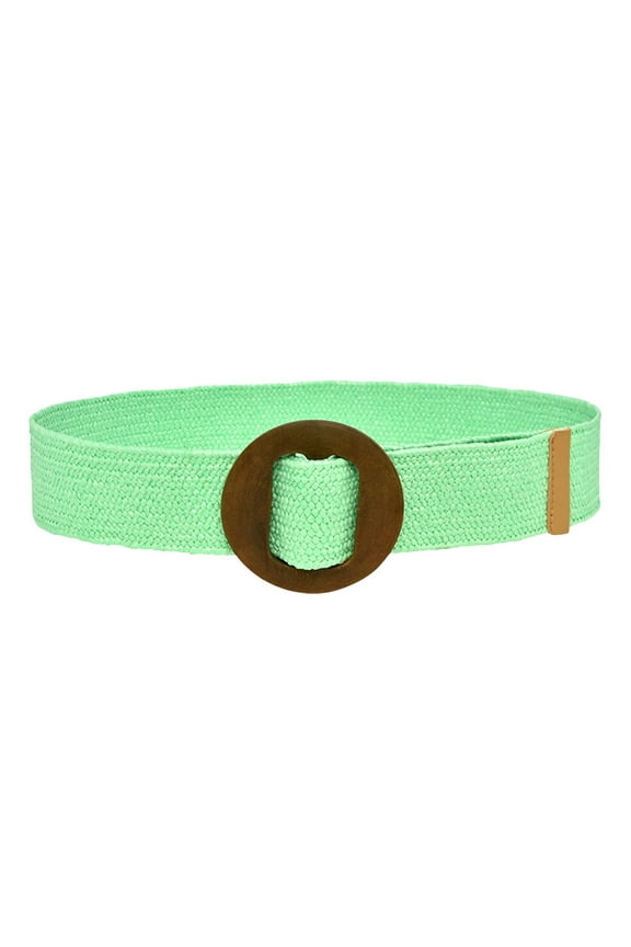 Belts for Women Woven Elastic Casual Summer Solid Belt Stretch Belt with Wooden Buckle Womens Belt Green