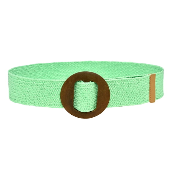 Prolriy Belts for Women Woven Elastic Casual Summer Solid Belt Stretch Belt with Wooden Buckle Womens Belt Green
