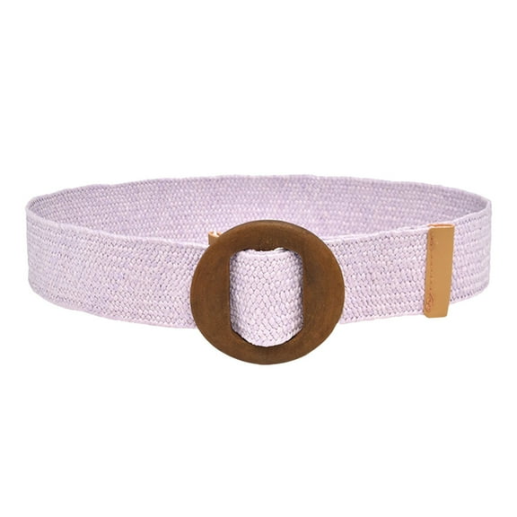 Prolriy Belts for Women Woven Elastic Casual Summer Solid Belt Stretch Belt with Wooden Buckle Womens Belt Purple