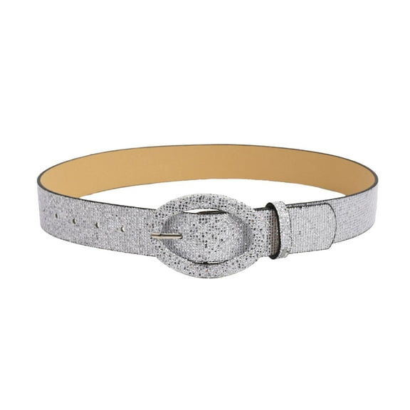 Prolriy Belts for Women with Pants Shirt Sunword Buckle Bright Pu Belt Womens Belt Silver