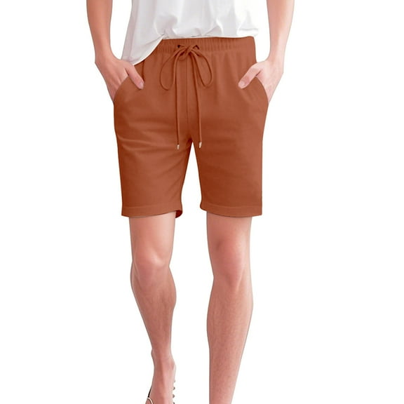 Prolriy Bermuda Shorts for Women, Knee Length Cotton Linen Elastic Waist Drawstring Shorts Summer Pants Women's Shorts Orange M