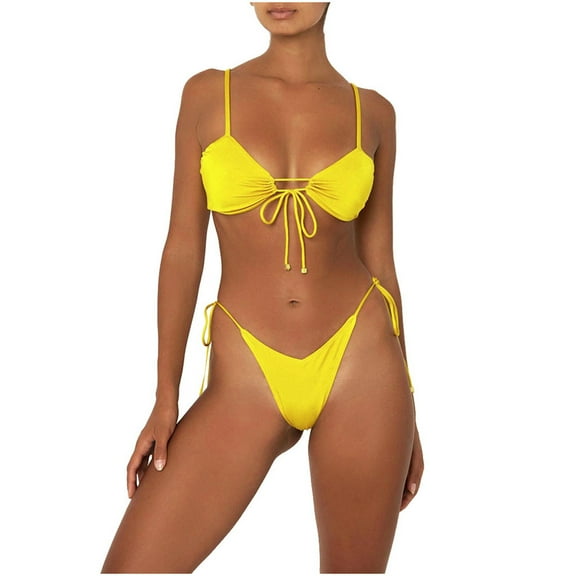 Prolriy Bikini Sets for Women Swimsuit Women's Bikini Beachwear Fashion Split Summer Swimwear Print Swimwears Tankinis Set Womens Swimsuits Yellow L