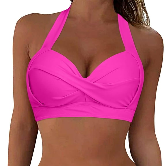 Prolriy Bikini Top Women Lace Up Swimwear Tops Underwire Full Coverage Bikini Top Push Up Swim Crop Top Tie Back Bathing Suit Tops Swim Bras for Women Hot Pink S