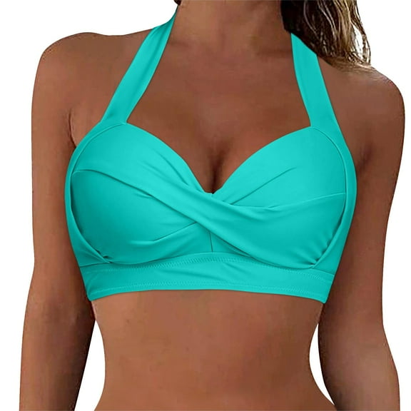 Prolriy Bikini Top Women Lace Up Swimwear Tops Underwire Full Coverage Bikini Top Push Up Swim Crop Top Tie Back Bathing Suit Tops Swim Bras for Women Sky Blue M