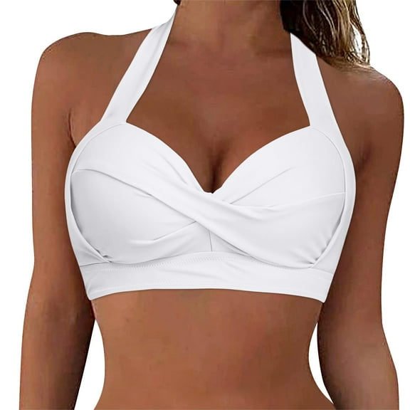 Prolriy Bikini Top Women Lace Up Swimwear Tops Underwire Full Coverage Bikini Top Push Up Swim Crop Top Tie Back Bathing Suit Tops Swim Bras for Women White XL