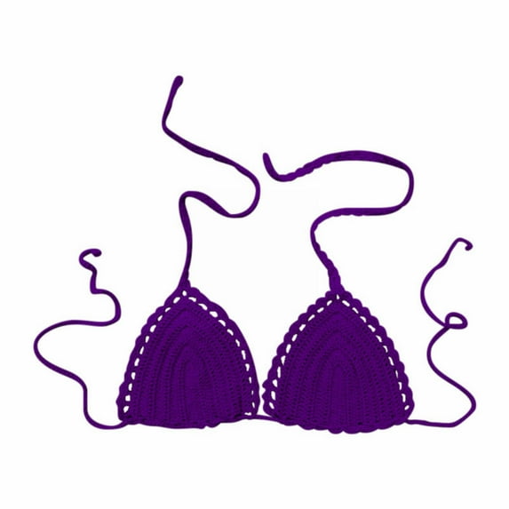 Prolriy Bras for Women, Women's Summer Solid Color Hand Crochet Swimsuit Euramerican Swimsuit Bikini Top Bralettes for Women Purple S