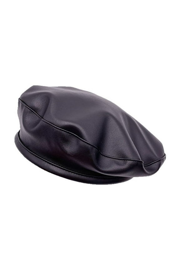 Boinas Para Mujer, Classic Pu Leather French Beret Hat for Women Adjustable Solid Color Artist Painter Cap Womens Hats Black