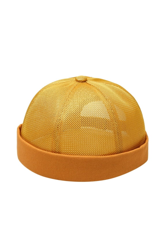 Brimless Caps Hats for Men Solid Cap Mesh Quick Drying Adjustable Breathable Sport Outdoor Hip Hop Cap Mens Hats Yellow One Size