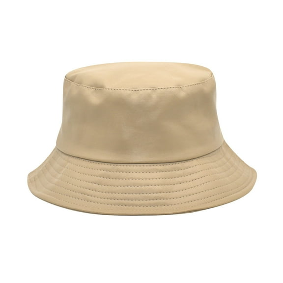 Prolriy Bucket Hat PU Leather Fisherman Hat Mens and Womens Casual Basin Hat Solid Color Outdoor Hat Hip Hop Hats for Men Women Beige M