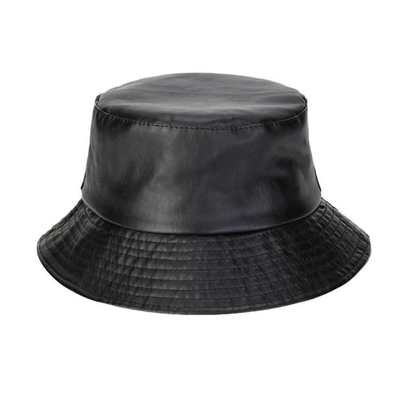 Prolriy Bucket Hat PU Leather Fisherman Hat Mens and Womens Casual Basin Hat Solid Color Outdoor Hat Hip Hop Hats for Men Women Black M