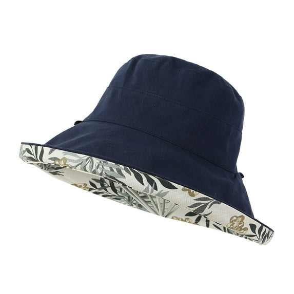 Prolriy Bucket Hat Womens Outdoor Solid Sun Hat Flower Printed Casual Elegant Sun Hat Hats for Women Navy