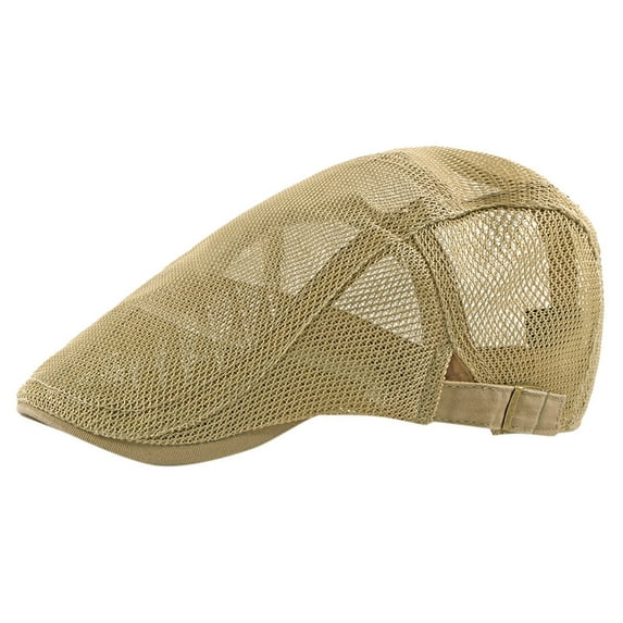 Prolriy Cabbie Beret Hats for Men Adult Newsboy Summer Beret Cap Mesh Cabbie Breathable Adjustable Hat Flat Baseball Caps Flat Mens Hats Khaki One Size