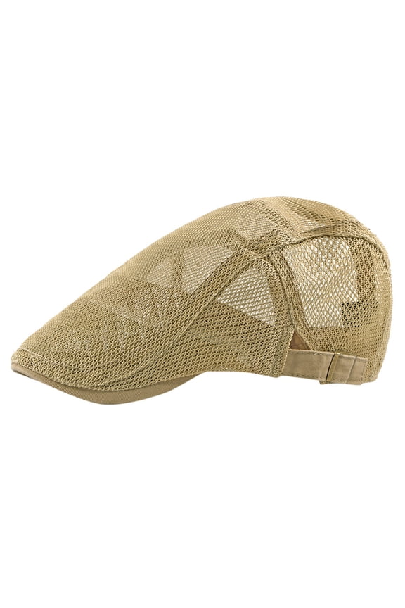 Cabbie Beret Hats for Men Adult Newsboy Summer Beret Cap Mesh Cabbie Breathable Adjustable Hat Flat Baseball Caps Mens Hats Khaki