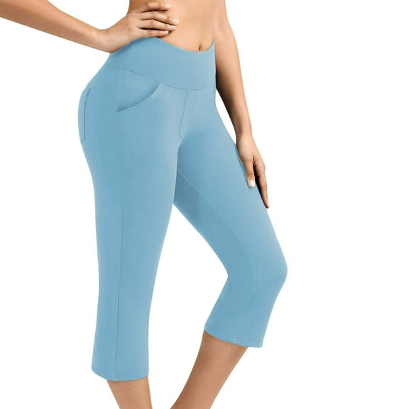 Prolriy Capri Leggings for Women Pants for Women High Waisted Crop Work Pants Summer Casual Slacks Yoga Dress Pant Women's Pants Light Blue S
