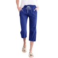 thumbnail image 1 of Prolriy Capri Pants for Women, Women High Waisted Wide Leg Pants Fashion Drawstring Elastic Trousers Comfy Straight Leg Long Pants with Pockets Women's Pants Dark Blue L, 1 of 5