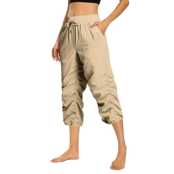 Prolriy Capri Pants for Women Lightweight Outdoor Hiking Pants with Pockets Soft Cargo Women's Pants Beige S