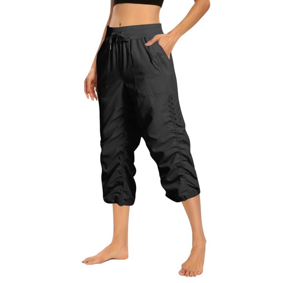Prolriy Capri Pants for Women Lightweight Outdoor Hiking Pants with Pockets Soft Cargo Women's Pants Black M