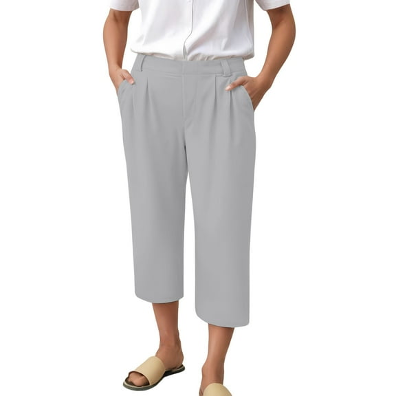 Prolriy Capri Pants for Women, Womens Pants Casual Cropped Elastic Waist Summer Trousers 3/4 Length Pant with Pockets Women's Pants Grey S