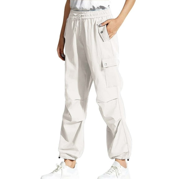 Prolriy Cargo Pants Women, Baggy Wide Leg Trousers Hip Hop Y2K Streetwear Jogging Bottoms with Elastic Oversized Vintage 90S Track Pants Parachute Trousers Sweatp Women's Pants Beige XXL