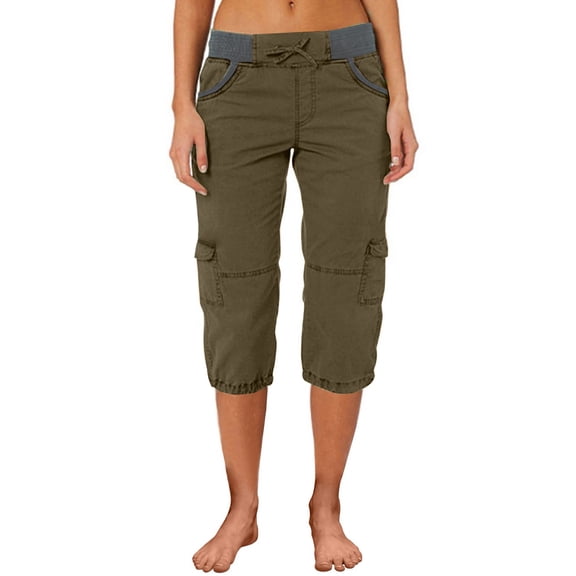 Prolriy Cargo Pants Women, Women's Color Blocking Elastic Waist Multi Pocket Loose Work Casual Pants Capri Pants for Women Mint Green S