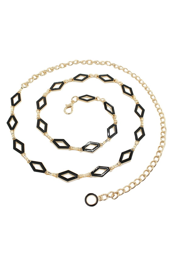 Chain Belts for Women Hook Adjustment Waist Metal String Decorative Dress Waist Small Fragrance Leaves Thin Belt Sweet Chain Womens Belt Black