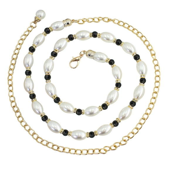Prolriy Chain Belts for Women Rhinestone Inlay Hook Adjustment Pearl Waist Chain Decorative Dress Waist Small Fragrance Thin Belt Sweet Chain Womens Belt Black