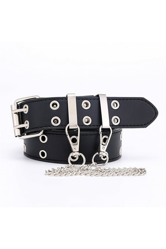 Chain Belts for Women Trouser Belt,Double Hole Belt with Leather for Women and Men Jeans Belt Womens Belt Black