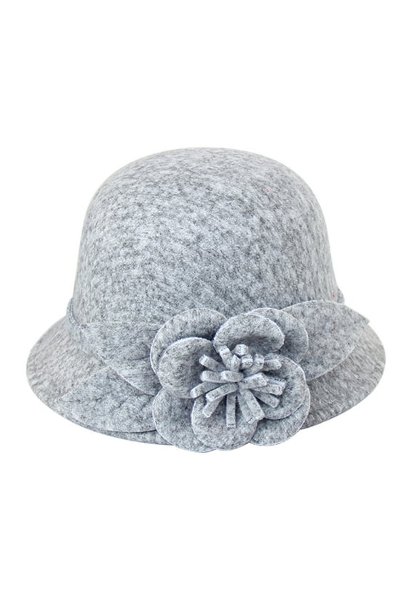 Winter Hats for Women, Women's Autumn and Winter Flowers Round Top Casual Fisherman's Basin Cap Small Bowler Hat Bucket Hat Cloche Hat Grey M