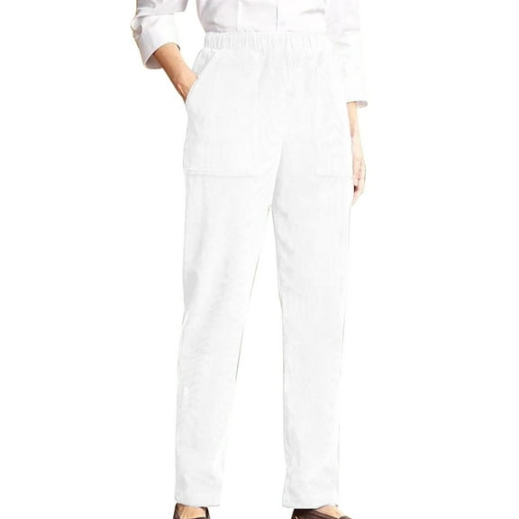 Prolriy Corduroy Pants Women Pants for Women, Women's Fashion Temperament Personality Solid Color Elastic Waist Striped Straight Leg Casual Pants Women's Pants White L