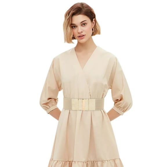 Prolriy Corset Belts for Women, Women's Fashion Vintage Wide Waist Belt Elastic Stretch Belts with Interlock Buckle Womens Belt Beige One Size