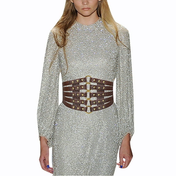 Prolriy Corset Belts for Women, Women's Fashion Vintage Wide Waist Belt Elastic Stretch Belts with Interlock Buckle Womens Belt Coffee One Size