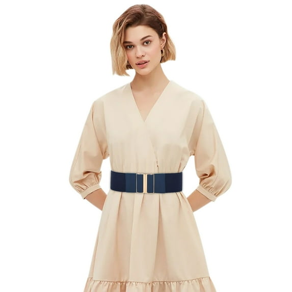 Prolriy Corset Belts for Women, Women's Fashion Vintage Wide Waist Belt Elastic Stretch Belts with Interlock Buckle Womens Belt Dark Blue One Size